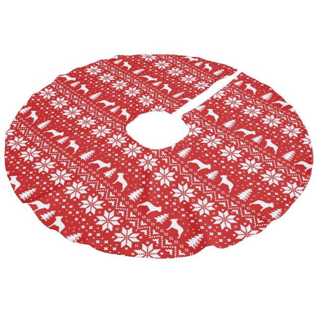 Jupon De Sapin Imitation Lin Boston Terrier Silhouettes Motif Rouge (Angle)