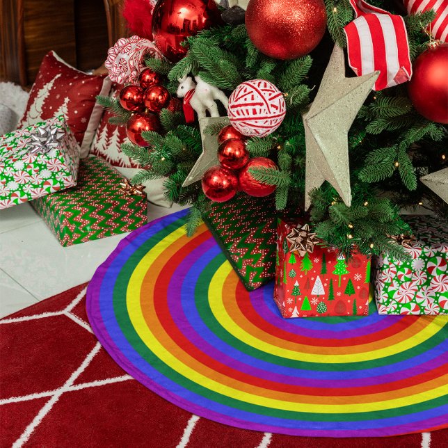 Jupon De Sapin Imitation Lin Cercles concentrés arc-en-ciel (Rainbow Concentric Circles Faux Linen Tree Skirt)