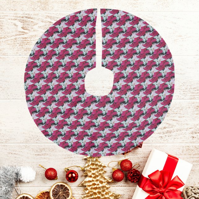 Jupon De Sapin Imitation Lin Festive vacances Poinsettias Motif (In Situ)