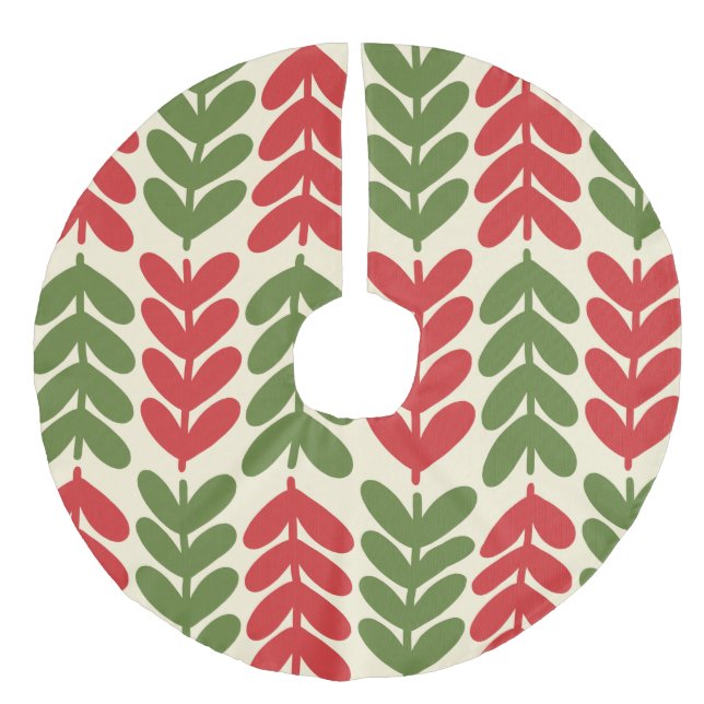 Jupon De Sapin Imitation Lin Feuilles de Noël scandinaves aux couleurs rétro (Devant)