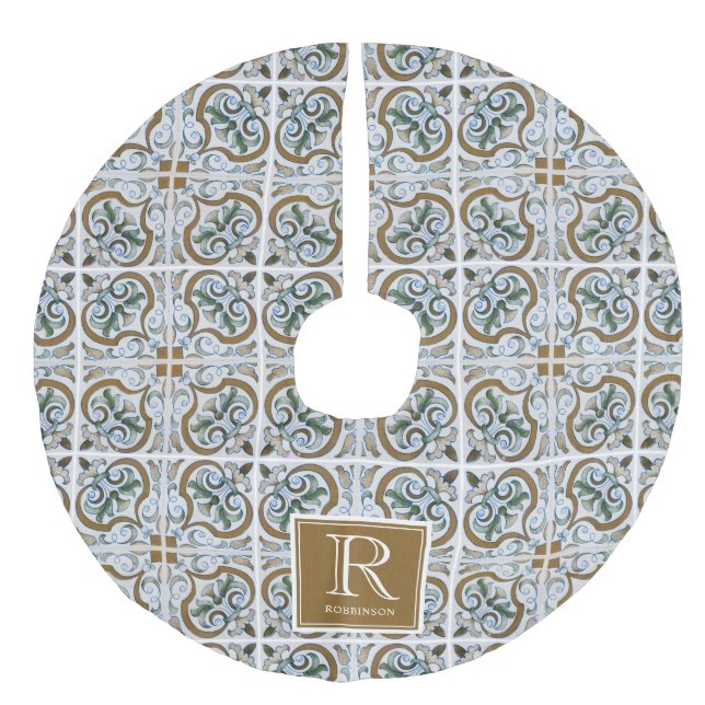 Jupon De Sapin Imitation Lin Intreget Italien Carrelage Motif, Monogramme (Devant)