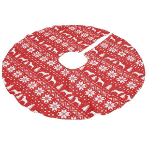 Jupon De Sapin Imitation Lin Motif de pull de Noël silhouettes Pit Bull Rouge