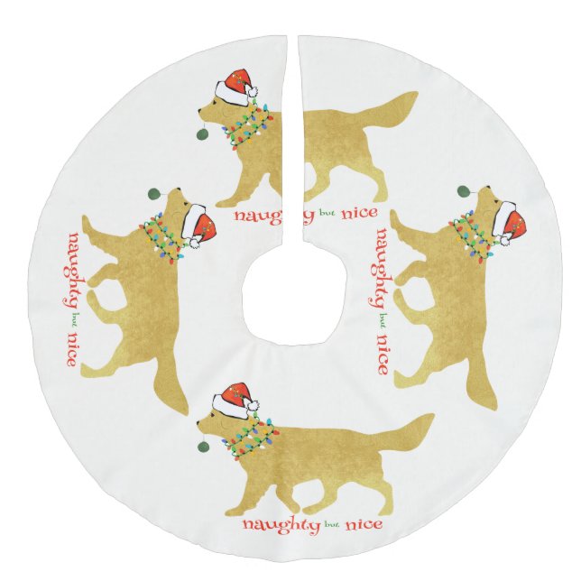 Jupon De Sapin Imitation Lin Noël Golden Retriever Naughty, mais Nice (Devant)