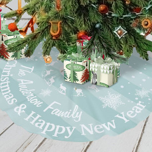 Jupon De Sapin Imitation Lin Noël personnalisé de la forêt de rennes bleus