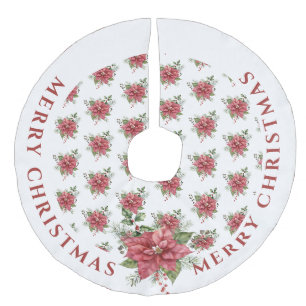 Jupon De Sapin Imitation Lin Noël rouge et blanc motif de poinsettia