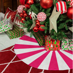 Jupon De Sapin Imitation Lin Rayures en étoile rose vif et blanc