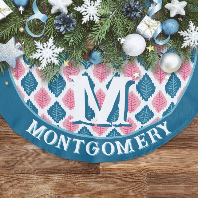 Jupon De Sapin Imitation Lin Scallop Leaf Diamond in Pink + Aqua Personalized (Créateur téléchargé)