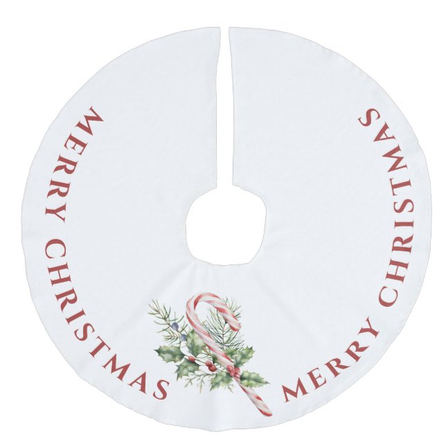 Jupon De Sapin Imitation Lin Sucre de canne rouge et blanc, Joyeux Noël (Devant)