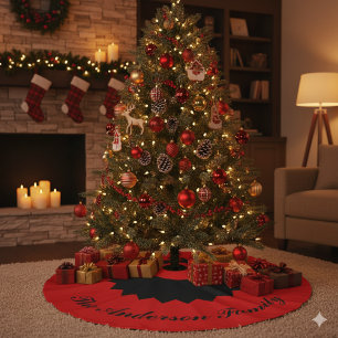 Jupon De Sapin Imitation Lin Tapis de Noël personnalisé avec nom de famille noi