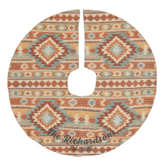 Jupon De Sapin Imitation Lin Tapis personnalisé de Noël au style Kilim Ikat Sud
