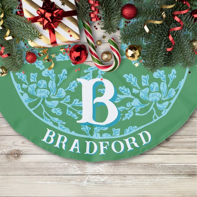 Jupon De Sapin Imitation Lin Winding Peony Woodcut in Green + Aqua Personalized (Créateur téléchargé)