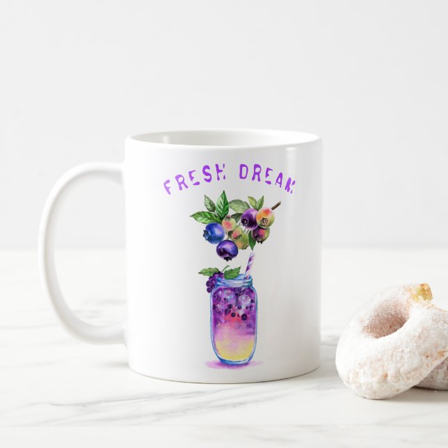 Jus de bleuets Cool Boire du café Mug (Avec donut)