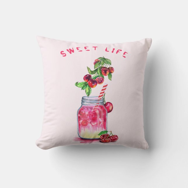 Jus de cerise Cool Boire Fruits Jeter Oreiller (Recto)