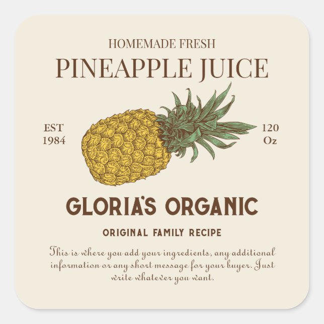 Jus de fruits d'ananas vintage Étiquette de produi (Devant)