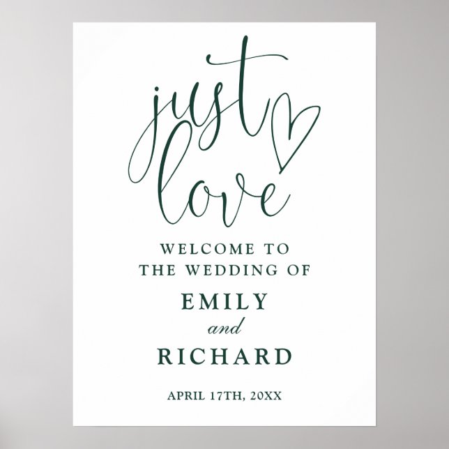Just Love Emerald Green Mariage Affiche de bienven (Devant)