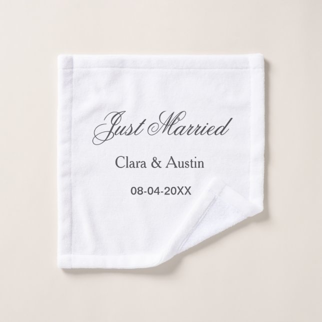 Just Married add couple name date year wedding sim (Gant de toilette)