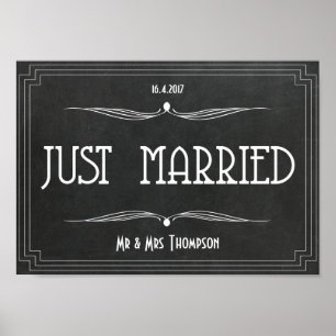 Just married art deco wedding poster