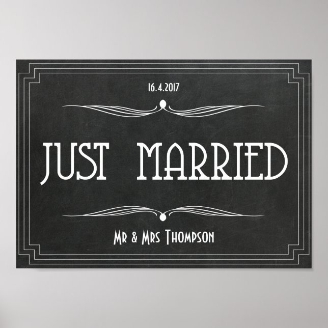 Just married art deco wedding poster (Devant)