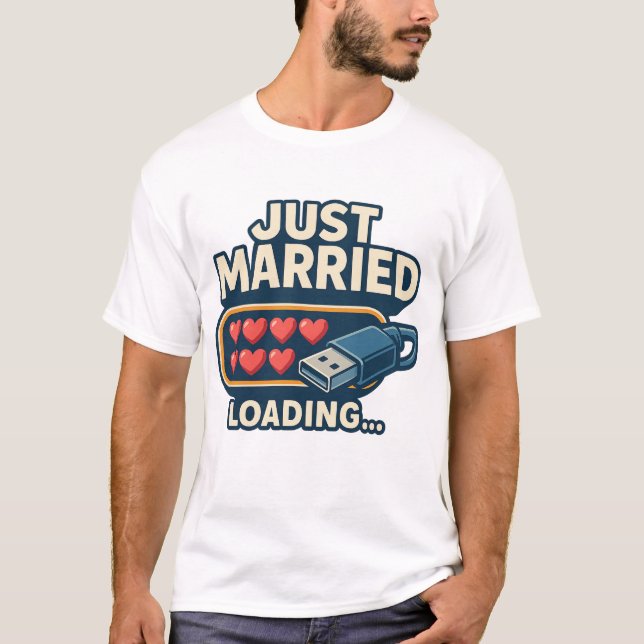 Just Married T-shirt Chargé – Mariage drôle de tec (Devant)