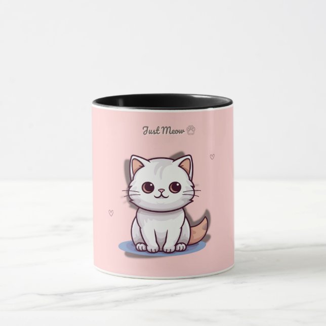 Just Meow Cute White Kitten Mug | Pink Pastel  (Centre)