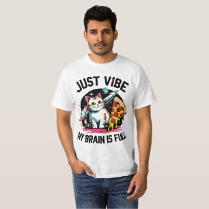 "Just Vibe" - Space Cat & Pizza T-Shirt