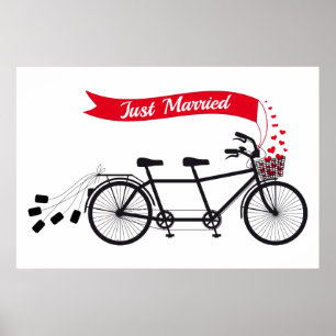 Juste affiche mariée, épousant la bicyclette