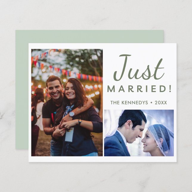 Juste marié 2 photo Faire-part Mariage vert (Devant / Derrière)
