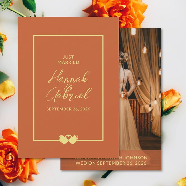 Juste Marié Ajouter Photo Mariage Faire-part Card (Just Married Add Photo Wedding Announcement Card (front and back))