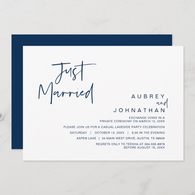 Juste marié, Mariage Elopement Party Invitation (Devant / Derrière)