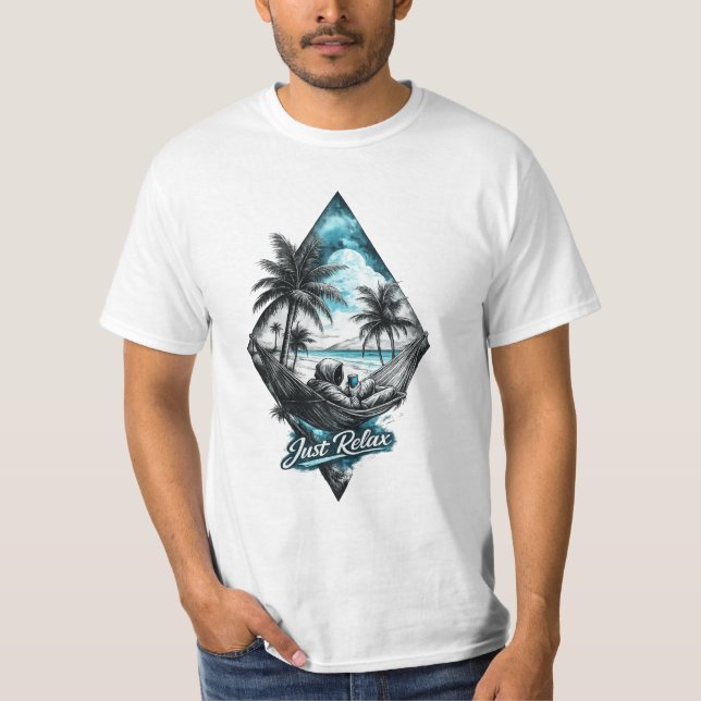 Juste Relaxer T-Shirt Hamac de Plage Tropical – Ae (Devant)