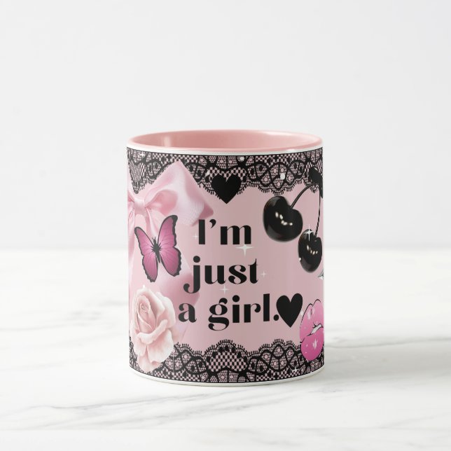 Juste Une Fille Coquette Fille Bow Rose Mug Noir (Centre)