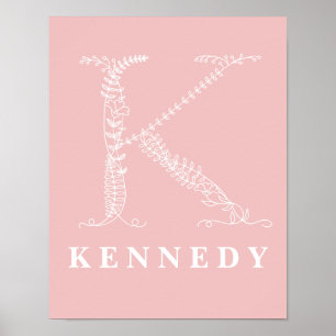 K Monogramme végétal botanique Poster personnalisé