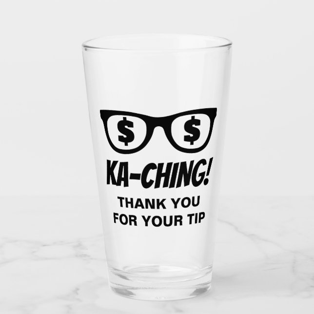 Ka-ching signe dollar dans les yeux verre à pourbo (Devant)