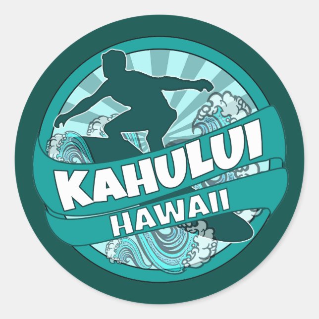 Kahului Hawaii logo turquoise surfer autocollants (Devant)