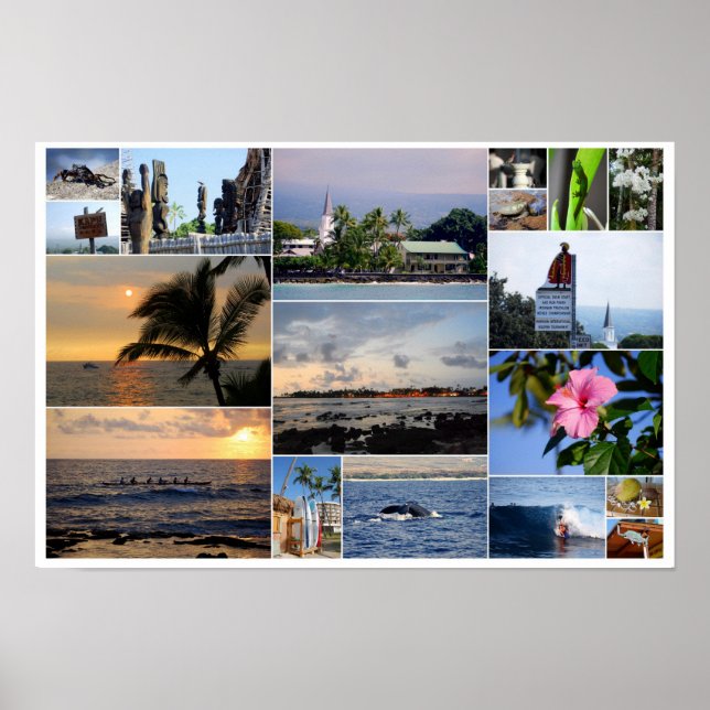Kailua-Kona Hawaii Collage 18 x 12 Poster (Devant)