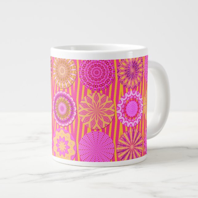 Kaléidoscope Amusant, Mug Jumbo Rose-Jaune (Devant droit)