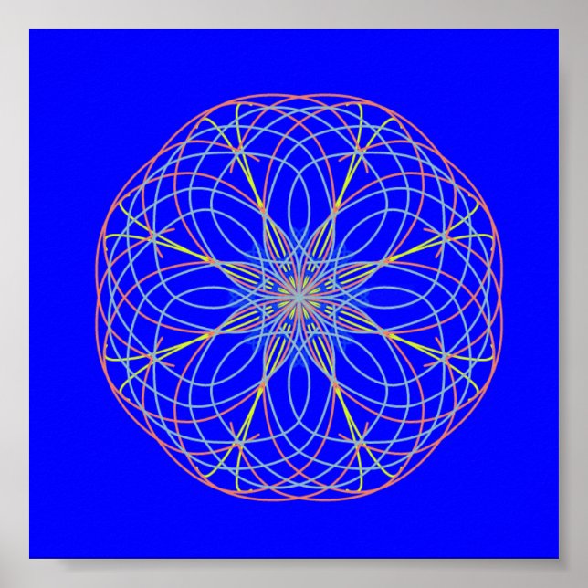 Kaleidoscope Mandala Art Energy Ball Blue Poster (Devant)