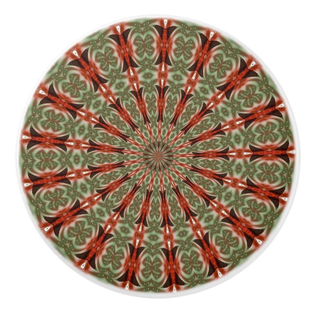 Kaléidoscope Mandala ceramic bouton en rouge et ve (Devant)