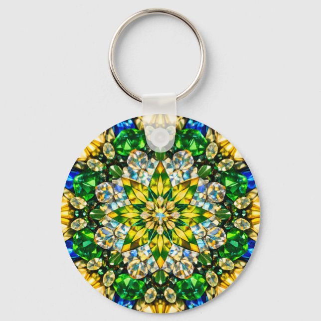 Kaleidoscope Mandala Émeraude – Porte-clés scintil (Recto)