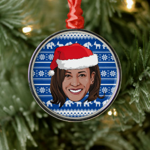 Kamala Harris Blue Holiday Ornement en céramique