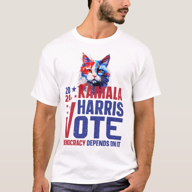 Kamala Harris Patriotic Cat T-Shirt (Devant)