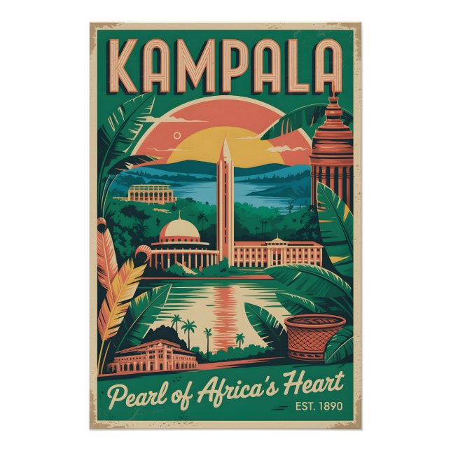 Kampala Ouganda Art de Affiche de Voyage Rétro (Devant)