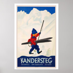 Kandersteg Suisse Affiche de ski vintage - Encadré