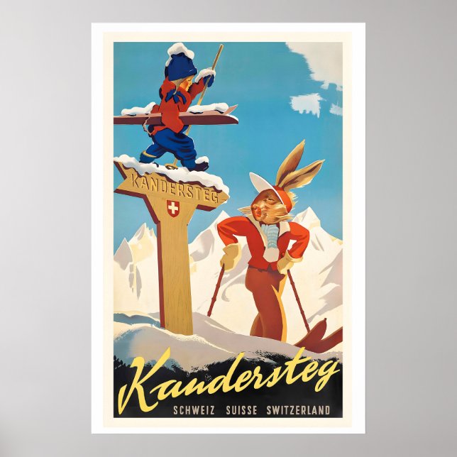 Kandersteg Switzerland Vintage Ski Poster (Devant)