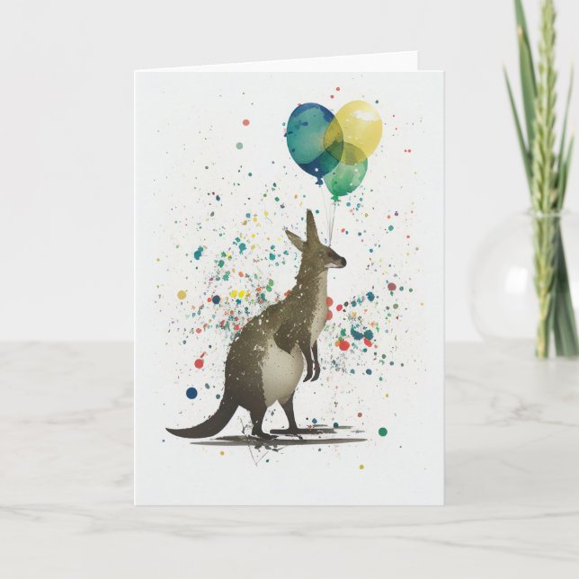 Kangaroo avec Balloons Carte de voeux pliée (Devant)