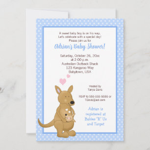 Kangaroo garçon Baby shower Invitation Bleu