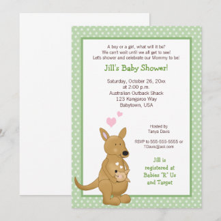 Kangaroo Neutre Baby shower Invitation Vert