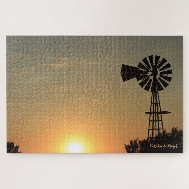 Kansas Colorful Sunset,Windmill with Clouds Puzzle (Horizontal)