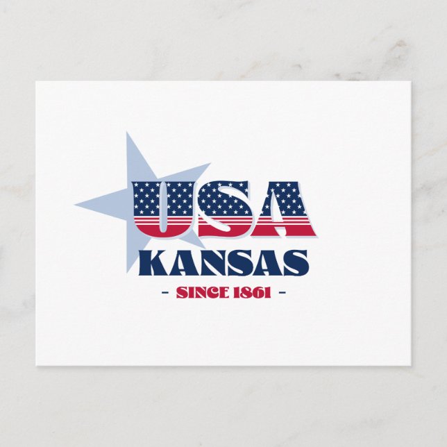 Kansas en carte postale rouge, blanche et bleue (Devant)
