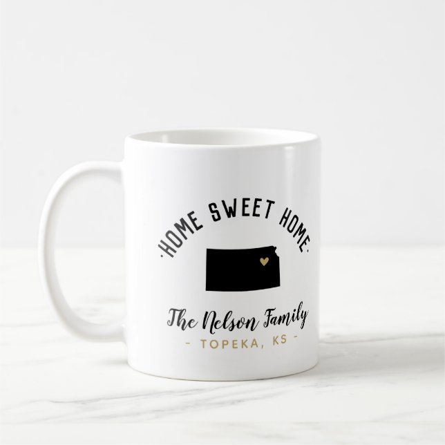 Kansas Home Sweet Home Famille Monogramme Mug (Gauche)